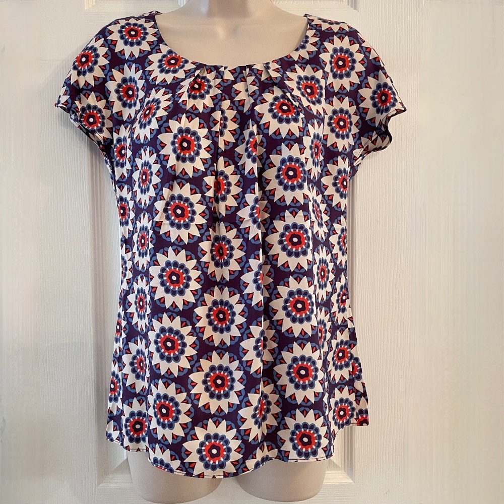 Boden Ravello Top Silk Blend Blackcurrant Geometric Floral 2 NEW
